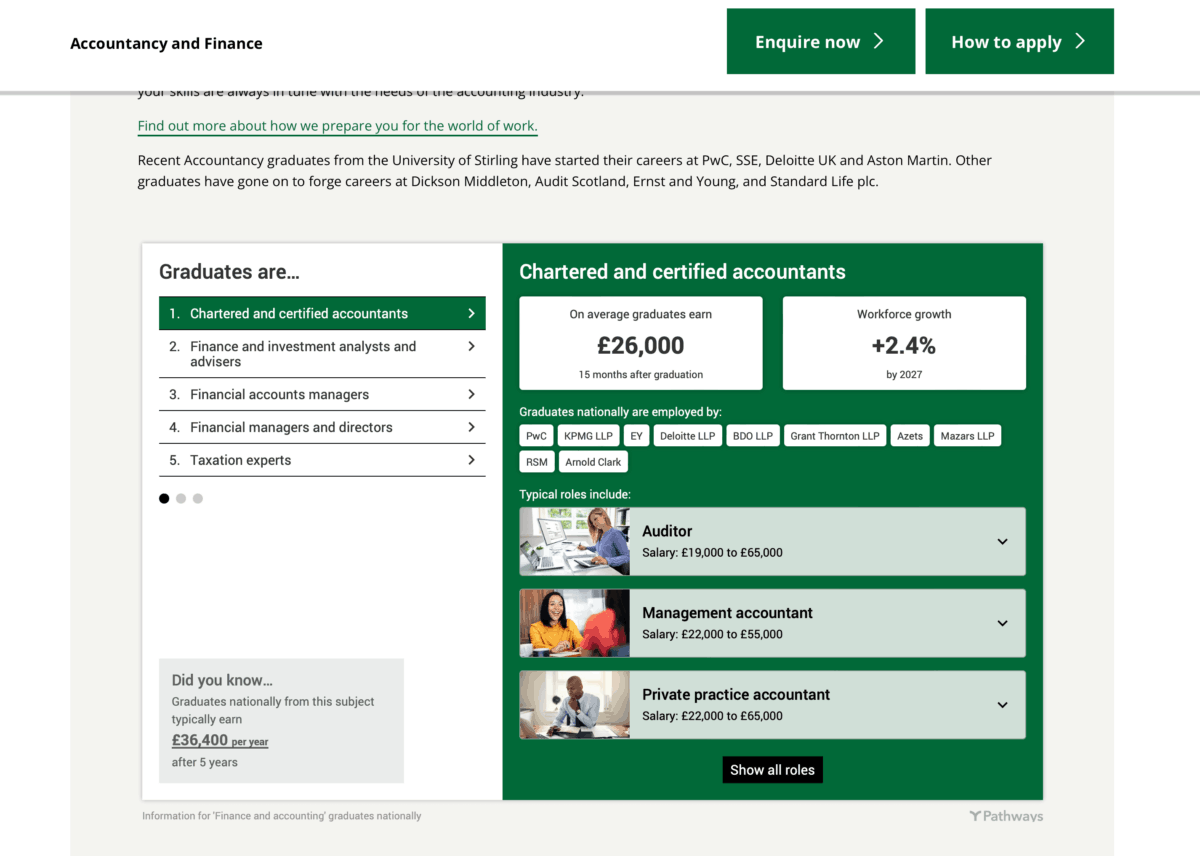 Pathways Graduate integrated into University of Stirling's website